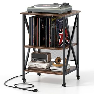 Adjustable 3-Tier Record Player <b>Stand</b> with Charging Station <b>CD</b> Racks - Product Image 3
