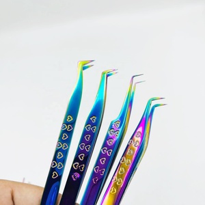Multi Theme Tweezers Heart Engraved Sustainable Steel Eyelash Tweezers Russian Volume, Boot Volume, 90 Degree, L Type Tweezers - Product Image 1