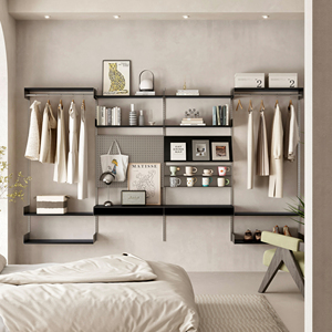 Étagère murale avec rail en acier inoxydable, rangement à plusieurs niveaux, librement combinable pour l'organisation des placards de chambre - Product Image 2