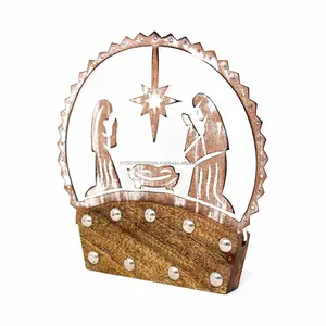 ฉากการประสูติของไม้สนที่สวยงามพร้อมขาตั้งไม้มะม่วงที่แข็งแรงเหมาะสำหรับการจัดแสดงในเทศกาลคริสต์มาสและการตกแต่งบ้านในวันหยุด - Product Image 2