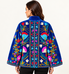 Chaqueta Bomber Bordada con Flores Hecha a Mano para Mujer, Cuello Alto, Manga Larga, Forro de Algodón - Product Image 5