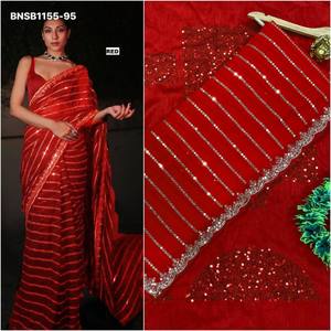 Bollywood Design Modern Style Georgette with 5mm Sequins Embroidered <b>Saree</b>- Silk <b>Blouse</b> Collection Wholesale Supply - Product Image 3