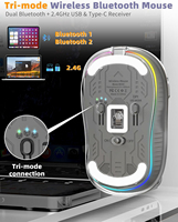 Souris de jeu sans fil HXSJ Mini transparente, trois modes, à aspiration magnétique, rechargeable, conçue pour droitiers, pour tablette PC