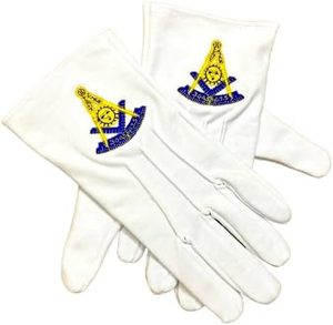 Masonic Regalia - Standard Gold Style Compass Face Cotton Gloves - <b>White</b> (One Size Fits Most). Masonic Gloves - Product Image 3