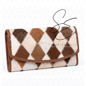 Sehrainn - Nueva Cartera de Mano de Cuero Vacuno con Pelo para Mujer, Diseño Geométrico de Patchwork, Cierre Elegante, para Uso Diario en Todas las Estaciones - Product Image 1