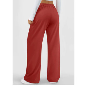 Pantalon de survêtement rouge pour femme, coupe large, taille mi-haute, avec cordon de serrage, ample, couleur unie, en coton, décontracté, longueur intégrale, style automne - Product Image 6