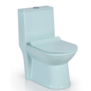 WC monobloc bleu clair finition mate, chasse d'eau par le haut, en céramique, à poser au sol - Product Image 1