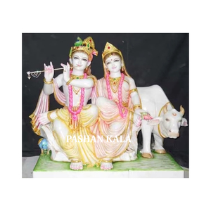 Estatua de Radha Krishna en mármol blanco de Makrana, sentada sobre un templo, escultura de dios hindú en mármol con diferentes diseños. - Product Image 2