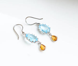 Pendientes Colgantes Celestial Horizon Hechos a Mano con Topacio Azul y Citrino, con Metal de Plata 925, Estilo Lujoso, en Venta - Product Image 4