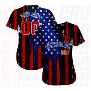 Maillot de baseball authentique personnalisé avec drapeau américain 3D vieilli noir, rouge, bleu roi et blanc, impression par sublimation personnalisée - Product Image 2