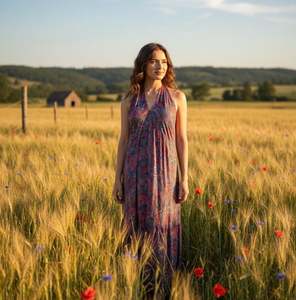 Vintage Handmade Silk Maxi Dress Paisley Halter Neck Boho Hippie With Embroideries v Neck <b>Strap</b> Loose Dress Wear Midi Maxi Dress - Product Image 2