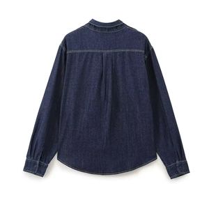 Latest Design Streetwear Denim <b>Shirt</b> for <b>Women</b> Adjustable <b>Button</b> Front High Quality Oversized Long Sleeve Drop Shoulder - Product Image 2