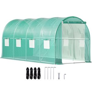 Serre tunnel portable 15 x 7 x 7 pieds avec arceaux en acier galvanisé, 1 poutre supérieure et poteaux diagonaux, pour jardinage et espaces de culture - Product Image 6