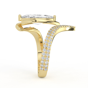 Bague en or jaune 14K 18K avec diamant de laboratoire taille marquise, collier en or pointu, sangle fendue croisée, pavé multi-rangs, joaillerie fine - Product Image 5