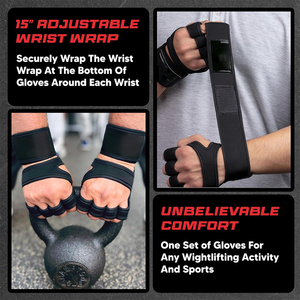 Guantes de Levantamiento de Pesas Ventilados, Guantes de Entrenamiento para Hombres y Mujeres con Muñequeras Integradas, Guantes de Gimnasio sin Dedos para Hombres - Product Image 4