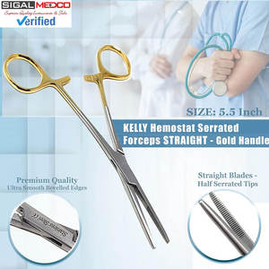 ชุดคีมคีลลี่แบบตรงและโค้ง 2 ชิ้น ขนาด 5.5 นิ้ว พร้อมตัวล็อค ทำจากสแตนเลส ปากคีมแบบหยักครึ่งหนึ่ง และด้ามจับสีทอง - Product Image 2