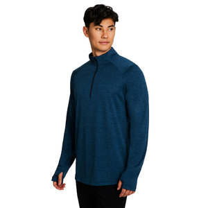 Camiseta Casual para Hombre con Media Cremallera, Color Azul Marino, Manga Larga, Estilo Urbano, Lisa, con Diseño Personalizado - Product Image 3