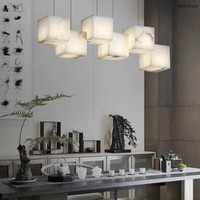 Lustre LED ovale en cristal blanc avec fonction de gradation, style chinois, pour restaurant et salon de thé long