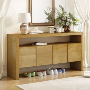 U_Style Credenza Moderna Minimalista a 4 Ante in Legno Massello Impiallacciato da 60 Pollici, Grande Capacità con Ripiano Aperto e Venature Naturali del Legno - Product Image 2