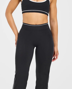 Leggings Ligeros para Mujer, Cintura Alta, Largos, Negros, de Spandex y Nailon, Tejido de Punto, Corte Holgado, con Rayas Laterales Blancas, para Todas las Temporadas - Product Image 3
