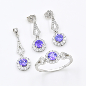 Women Classic Round Shape Tanzanite Gemstone With 925 <b>Sterling</b> <b>Silver</b> Pendant Ring And <b>Earrings</b> Fine Jewelry <b>Set</b> For Women - Product Image 1