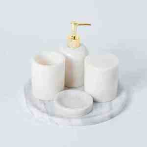 Modern Four-Piece White Polyresin <b>Bathroom</b> <b>Set</b> Easy-to-Clean Home and Hotel <b>Accessories</b> - Product Image 1