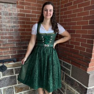 Women's Bavarian Style Dirndl Dress Green Velvet A-Line <b>Mini</b> With Apron V-Neck Short Sleeve Holiday Celebration Costume - Product Image 6