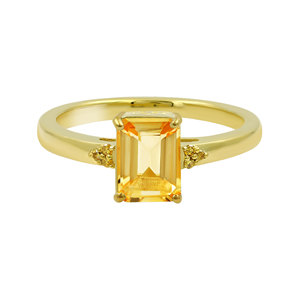 Gourik Women's Engagement <b>Ring</b> <b>Citrine</b> Octagon Shape 925 Silver Gold Plated Prong Setting Classic Style Party - Product Image 2