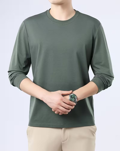 Men's Long Sleeve O Neck Solid Pink Polyester/Cotton Blend Knitted 180g Breathable Regular Fit Casual Wear Front Logo T-Shirt - Product Image 3