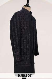 Sherwani Indo-Occidental en Velours Noir Premium pour Garçons, Tenue de Cérémonie Royale, Broderie Détaillée, Travail de Paillettes, Réversible, Spécial - Product Image 6