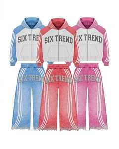 Custom <b>Y2K</b> Rhinestone Sporty Blank Eco-Friendly Streetwear <b>Tracksuit</b> Set Men Women Zip Hoodie Wide Leg Flared Pants Bulk - Product Image 1