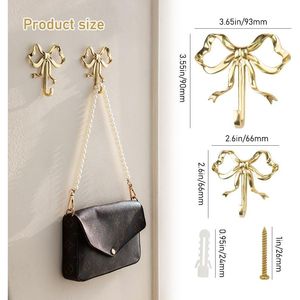 Confezione da 2 pratici ganci a vite in ottone dorato con design a fiocco, ganci da parete in stile vintage per bagni - Product Image 3