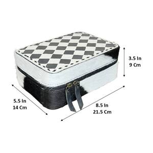 New Hand Tooled Cowhide Leather <b>Jewelry</b> & Cosmetic Storage Case With Checkered Pattern Top Zipper <b>Travel</b> Organizer Wholesale <b>Box</b> - Product Image 2