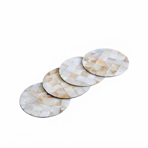Mother of Pearl Inlay Coasters Set Luxury Round <b>Mosaic</b> Sea Shell Drink Coasters for Coffee <b>Table</b> Decor And Restaurant Tableware - Product Image 6