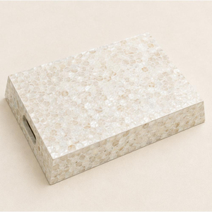 Plateau rectangulaire en bois fait main avec incrustation de nacre et mosaïque florale, pour table basse, ottoman, décoration, OEM personnalisé - Product Image 3