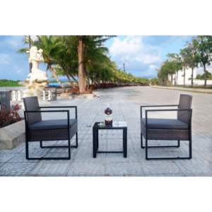 Juego de muebles modernos para patio exterior de ratán con marco de aluminio y mesa auxiliar cuadrada con 2 sillas - Product Image 2