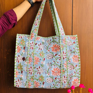 Bolso Tote Ecológico de Algodón con Estampado Floral Hecho a Mano, Asa Larga, Estilo Bohemio, para Fiestas y Uso Diario - Product Image 1