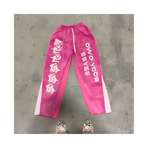 Pantalon de jogging noir personnalisé pour homme, effet délavé, avec logo imprimé délavé au soleil, patchwork, style streetwear, collection printemps, en coton - Product Image 4