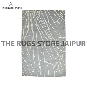 Hand-Knotted Slate Blue Wool Area Rug Modern Abstract Linear Pattern Low Pile <b>Fluffy</b> Luxury <b>Carpet</b> for Living Room Hotel - Product Image 1