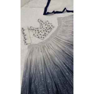 Ropa de Noche Lehenga Choli Blanca con Secuencia Trabajo Talla M Marca FB - Product Image 6