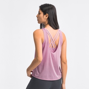 เสื้อกล้ามออกกำลังกายผู้หญิงแฟชั่นใหม่ สกรีนโลโก้ได้ 2 in 1 บราในตัว ผ้ายืดสแปนเด็กซ์/ไนลอน ระบายเหงื่อได้ดี ทรงหลวม เหมาะสำหรับโยคะ พิลาทิส - Product Image 2