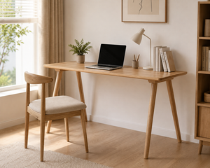 Modern Scandinavian <b>Desk</b> Solid Wood Legs Plywood Veneer Top Minimalist Home Office <b>Desk</b> Custom Size OEM ODM - Product Image 3