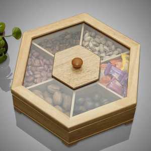 Luxury Premium Hexagonal Wooden Chocolate Tray with Cover Dry Fruit Storage Container decorative wooden tray airtight dry fruit - Product Image 1