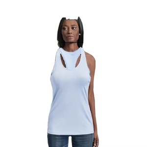 Women's Light Blue Breathable Knitted Tank Top Solid Color Scoop Neck Sporty Style Regular Length - Product Image 5