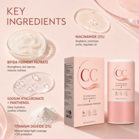 Crème Sérum Teintée CC Niacinamide 2% Ferment de Bifida Éclaircit la Peau Atténue le Teint Terne Hydratation Intense Formule 3-en-1