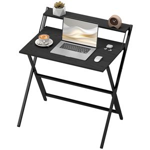 32\" Foldable Black <b>Computer</b> Desk with Monitor Shelf Easy Assembly <b>for</b> Small Spaces-Home Office Study and Laptop <b>Table</b> - Product Image 1