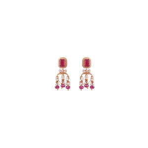 Ensemble de boucles d'oreilles pendantes en argent sterling 925 avec pierres précieuses rouges et perles, idéal pour les fiançailles, les fêtes et les mariages. - Product Image 2