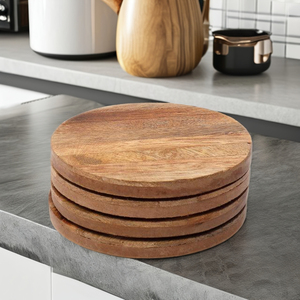 Lot de 4 sous-verres ronds en bois minimalistes modernes pour la décoration de table à manger pour la maison et la cuisine avec tapis en verre/hôtels - Product Image 4
