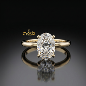 Anillo de compromiso de lujo con halo oculto y corte ovalado en oro de 18 quilates para mujer - Product Image 4