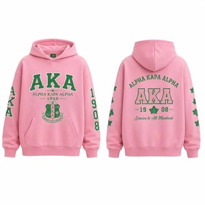 Sweat-shirt à capuche rose respirant Alpha Kappa Alpha pour sororité, imprimé lettres grecques 1908, unisexe, décontracté, pour l'automne - Product Image 5
